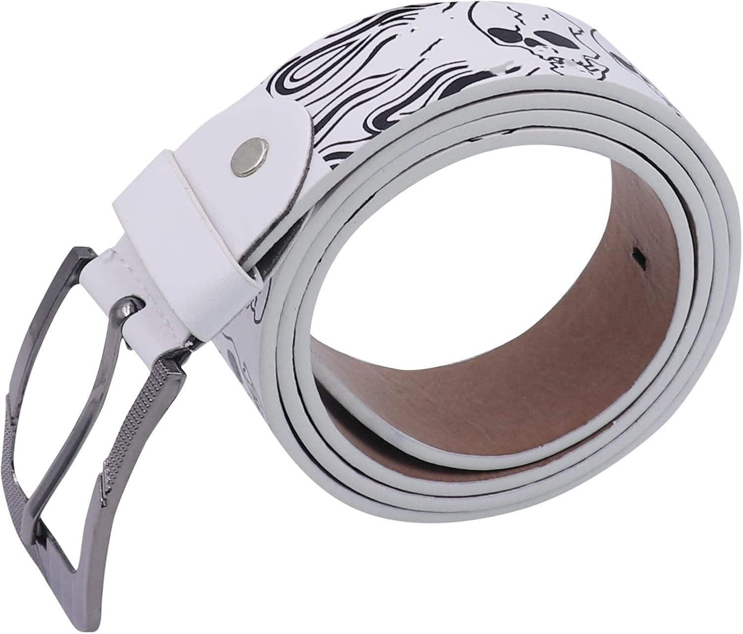 AIBEARTY Punk Skull Skeleton Pattern Pin Buckle Belt Gothic Casual Pu Leather Waistband for Women Men - White image number 4