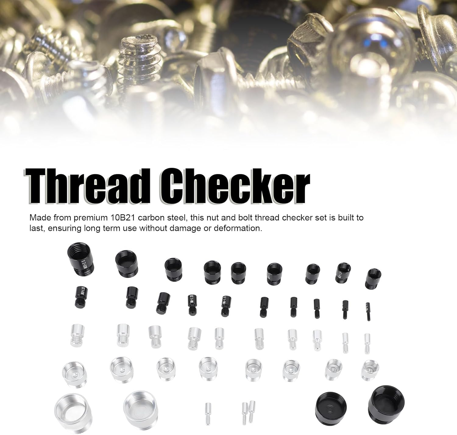 Nut and Thread Checker, 44Pcs Carbon Steel High Accuracy Size and Thread Gauge, Portable Identifier with Storage Box for Imperial and Metric Nuts image number 3