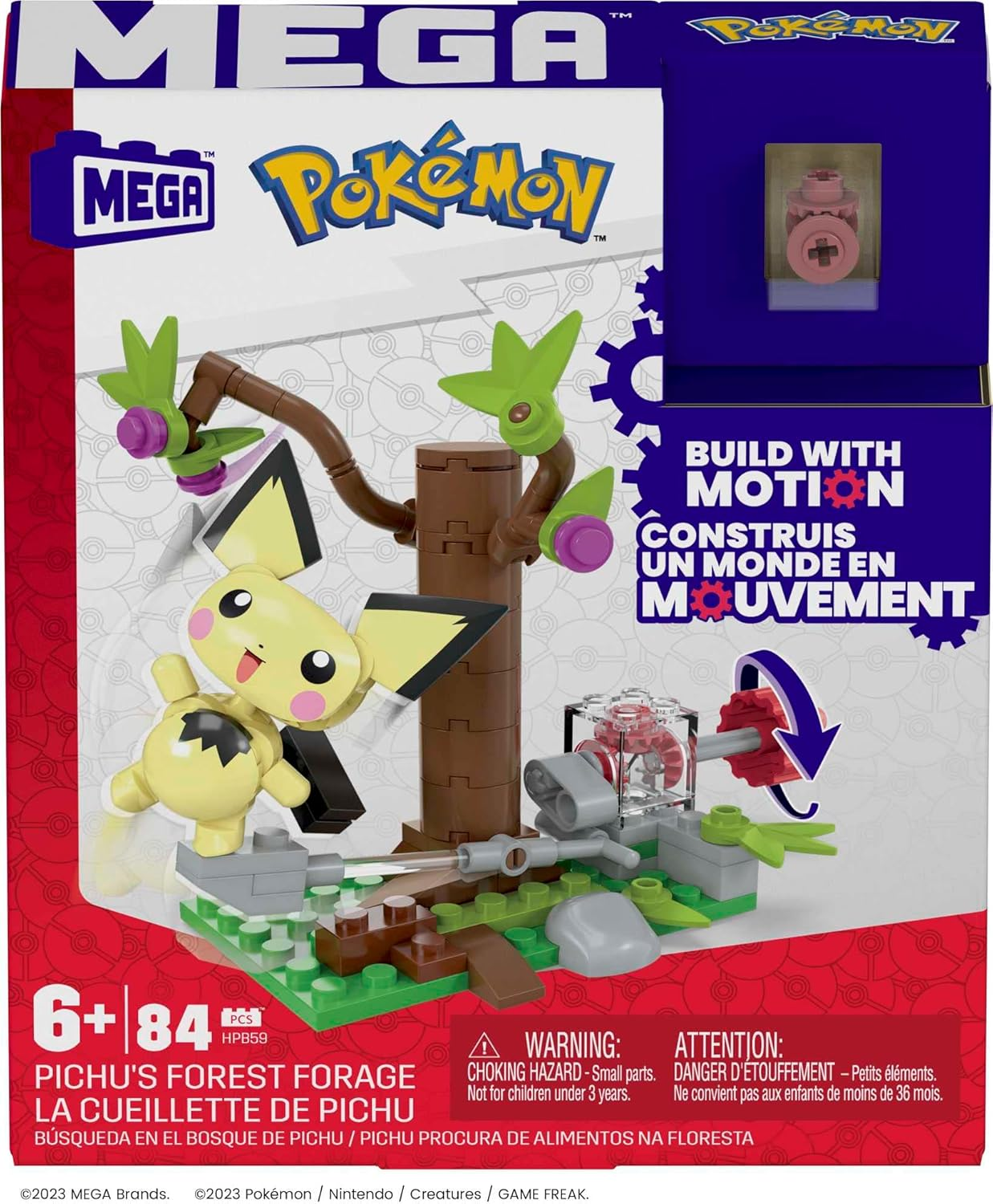 Mega Pok&eacute;mon HPB59 Pichu Picking Construction Set with 1 Articulated Pichu Figure, Moving Character, 84 Pieces, Children'S Toy, Ages 7 and Above, - Multi-Coloured image number 2