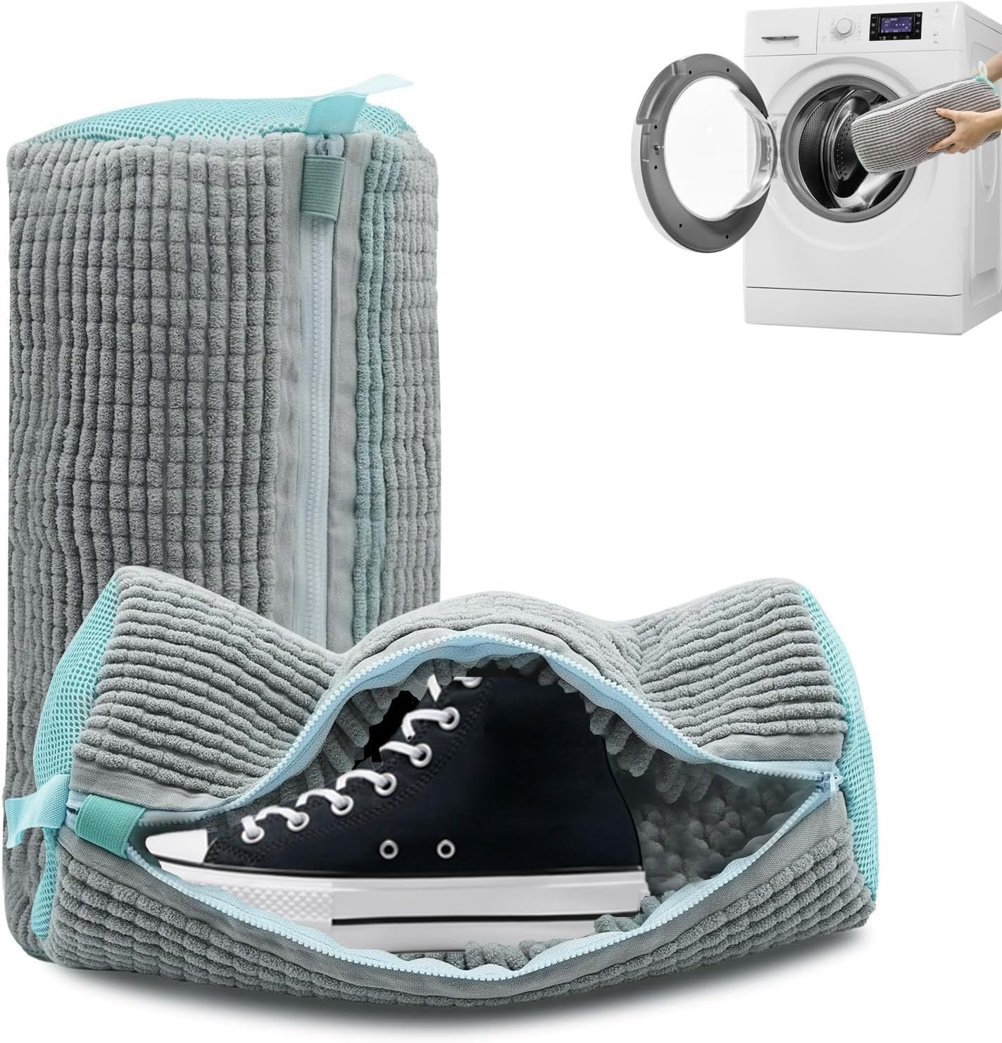 2 Packs Shoe Washing Machine Bag, Large Size Mesh Laundry Bag for Shoe, Recommended Uses for All Size Washable Sneakers,Running,Basketball,Canvas Shoes, 15.35 X 7.48 Inches, Grey image number 2