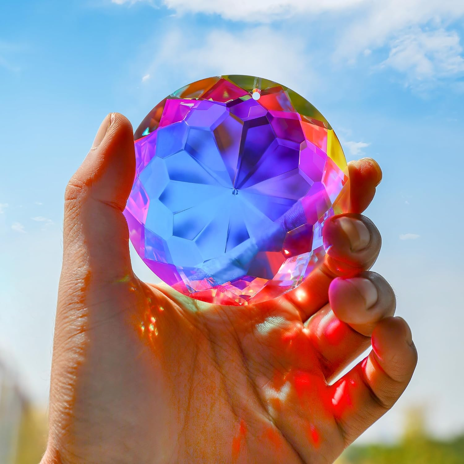 3'' Crystal Prism Suncatcher for Windows Hanging AB Color Glass Crystal Sun Catcher Beads for Pendants Rainbow Maker for Indoor Outdoor Home Garden image number 2