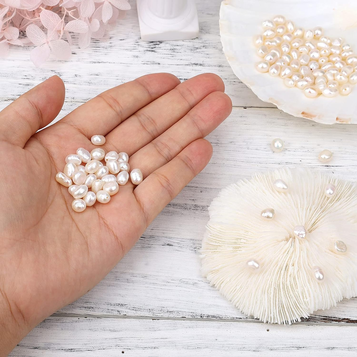 AIEX 2 Strings about 100 PCS 14.2-15.7Inch Natural Pearls Beads, Artificial Freshwater Cultured Pearl Beads Bulk White Spacer Pearl Bead for DIY Craft Bracelet Earring Jewelry Making image number 2