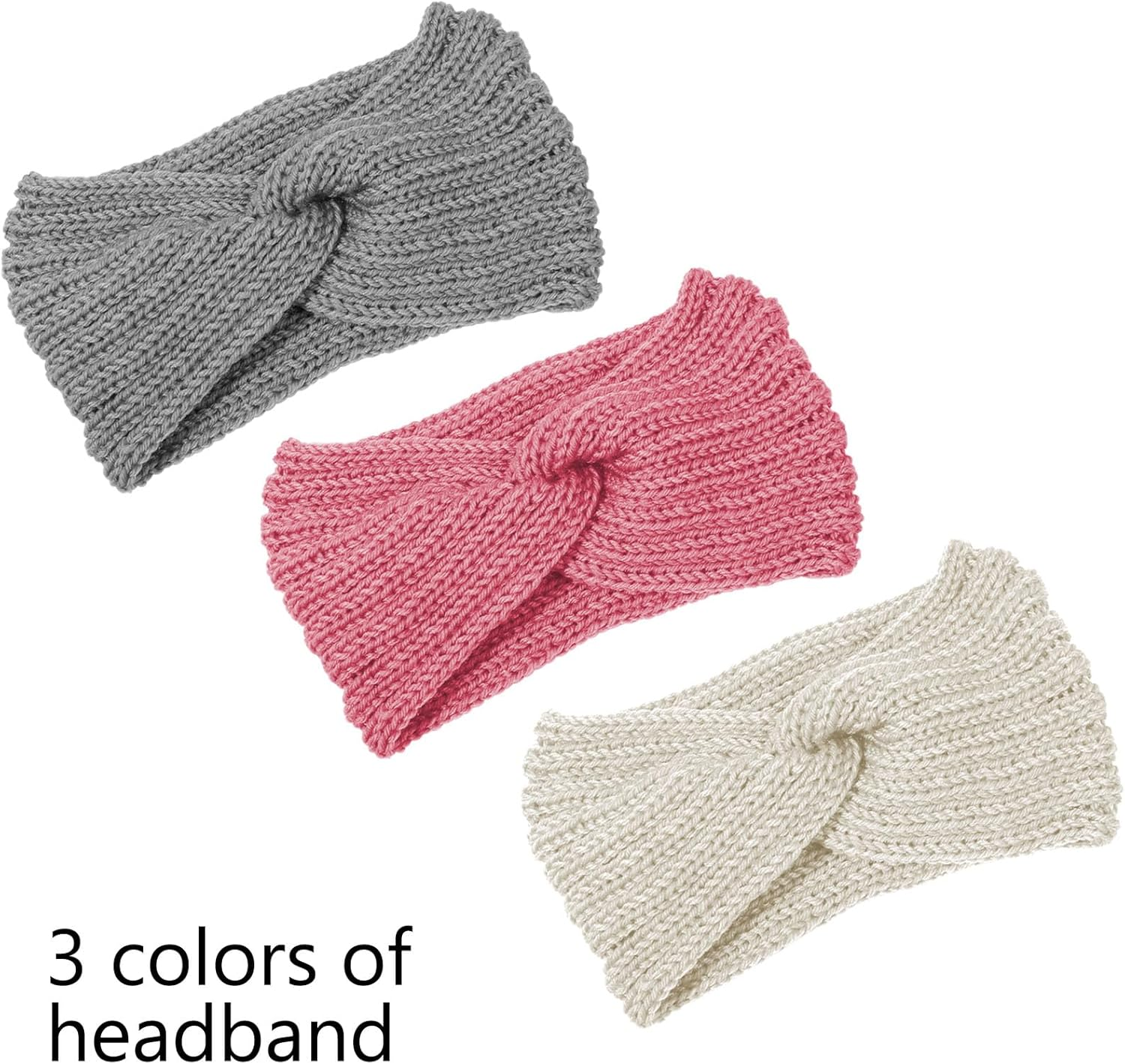 SSKHE Women'S Winter Knit Headband, Warm Winter Versatile Headband, Elastic Knitted Hairband, Pack of 3 image number 4