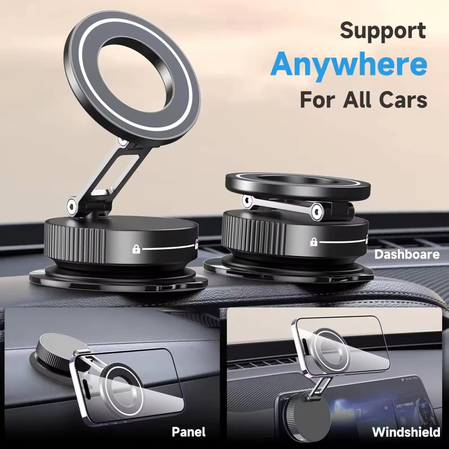 Smartphone Mount, Magnet Car Mount, Super Strong Magnetic Force of Vacuum Suction Cups,High-Grade Alloy Material, 360 Degree Rotating Base, Foldable image number 4