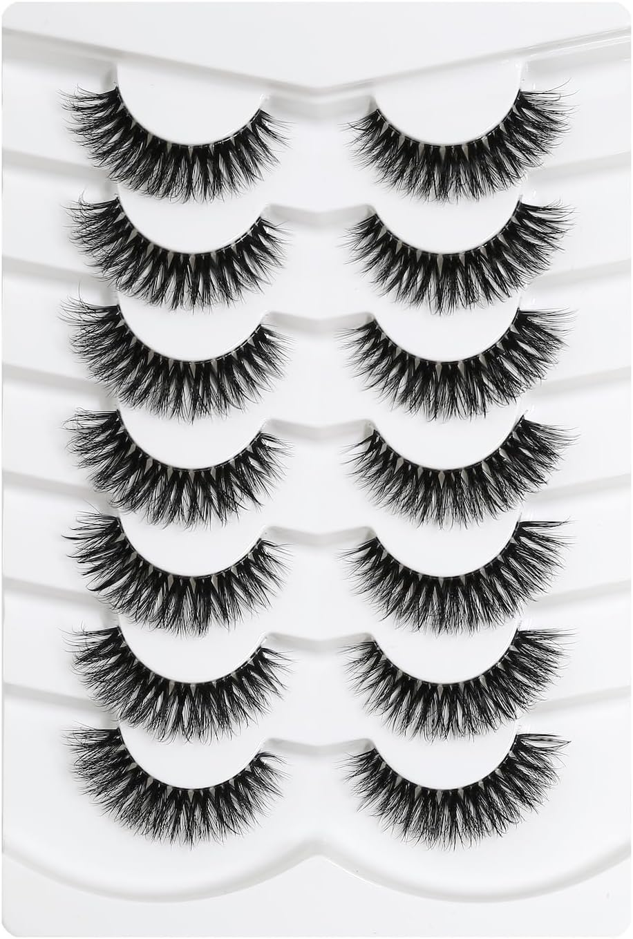 5D Fluffy Mink Eyelashes 14Mm Natural Clear Band Lashes Soft Faux Mink Lashes Wispy Fake Eyelashes Short Cross Reusable False Eyelashes 7 Pairs-Happy Heartbeat(No.202)