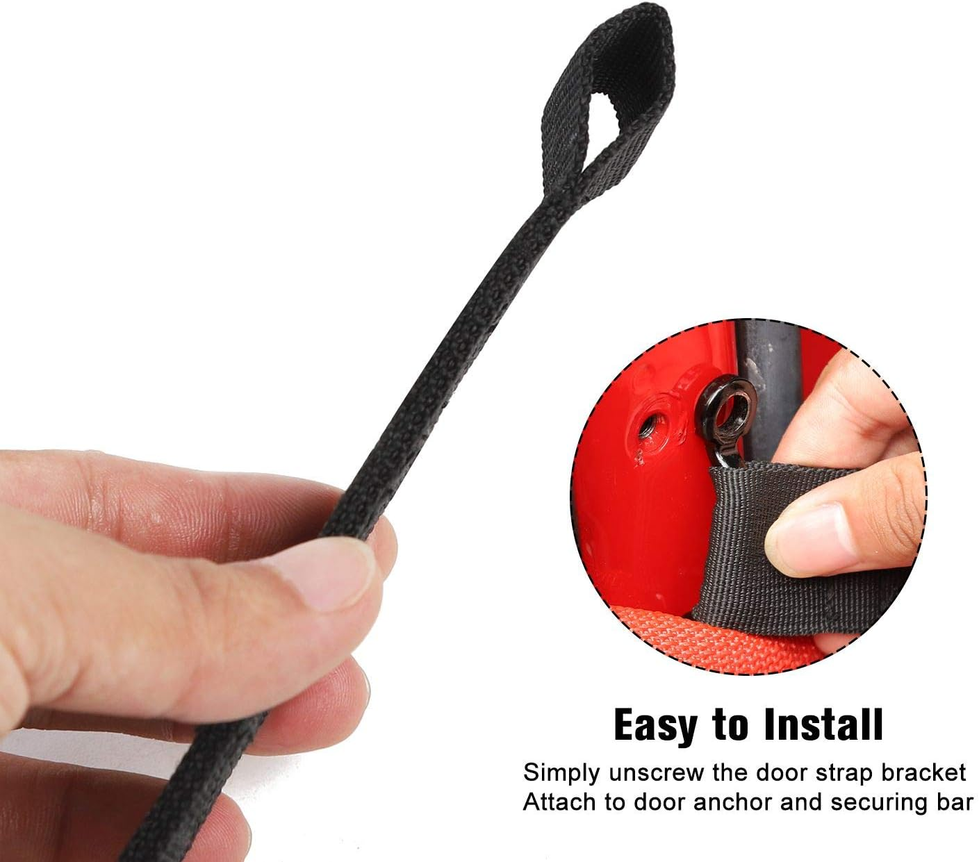 Jecar for Jeep Door Strap, 2PCS Front & Rear Heavy Duty Door Limiting Check Strap for Jeep Wrangler CJ YJ TJ JK & Unlimited (Black) image number 3