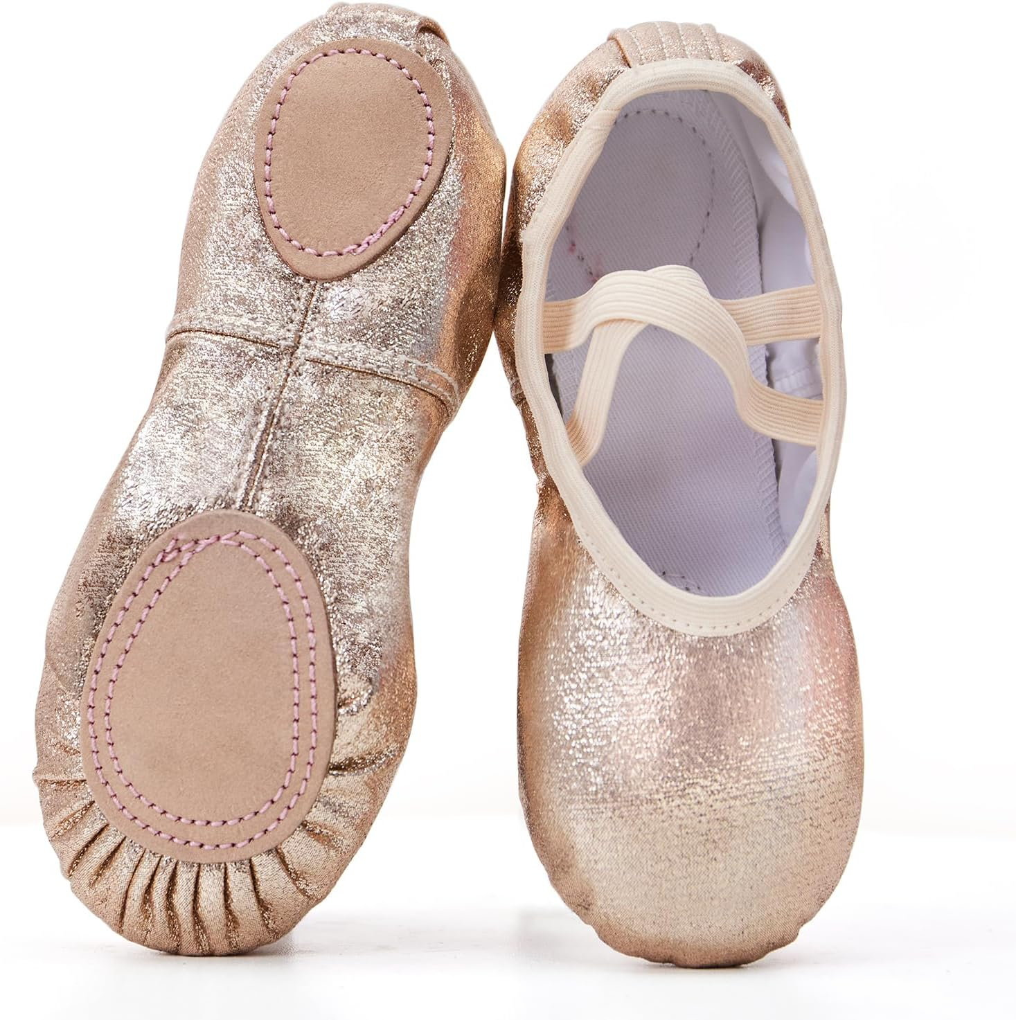 Phineein Girls Ballet Shoes for Girls Split-Sole Toddler Glitter Flats for Kids Dance