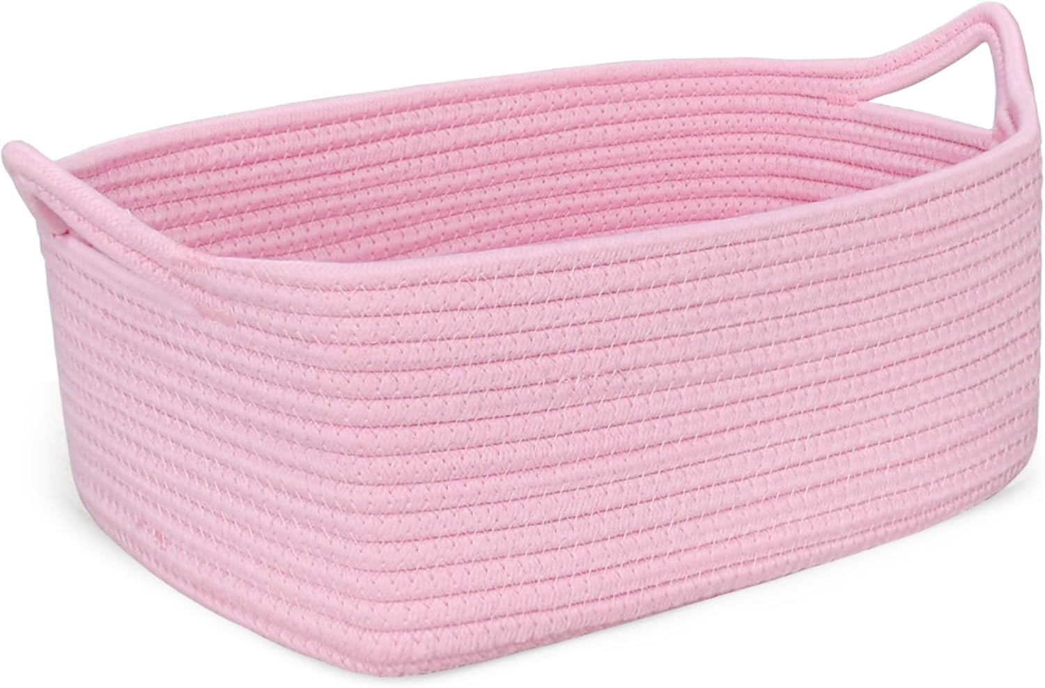 Abenkle Small Storage Basket with Handles, Cotton Rope Woven Dog Cat Toy Bin, Decorative Shelves Closet Organizing for Nursery Laundry Bedroom Bathroom, 14.2''X 11''X 5.1''