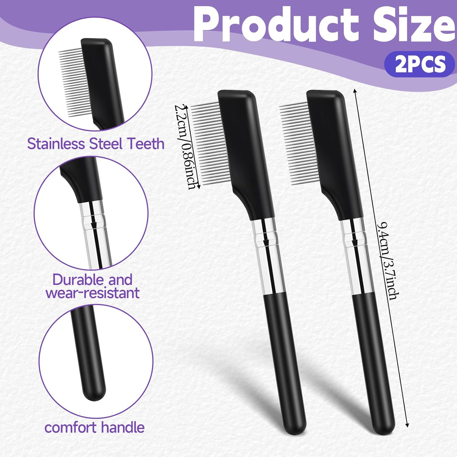 Pack of 2 Eye Eyelashes Separator Metal Eyelash Comb Eyebrow Brush Eyelash Brush Mascara Applicator Eyelash Separator Tool Teeth Care Brush for Girls Women image number 3