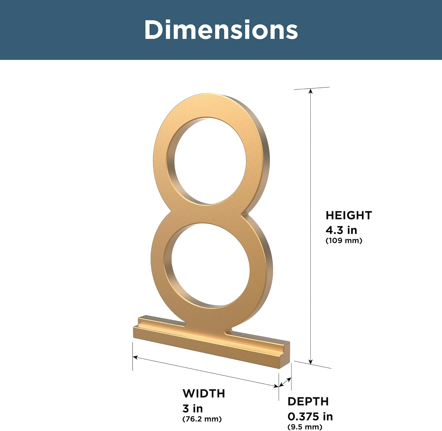 Franklin Brass Derby (1-Pack) "8" Modern Metal House Numbers for Customized System in Satin Gold | outside Number Plaque | Rust-Resistant, Personalized Address Sign image number 7