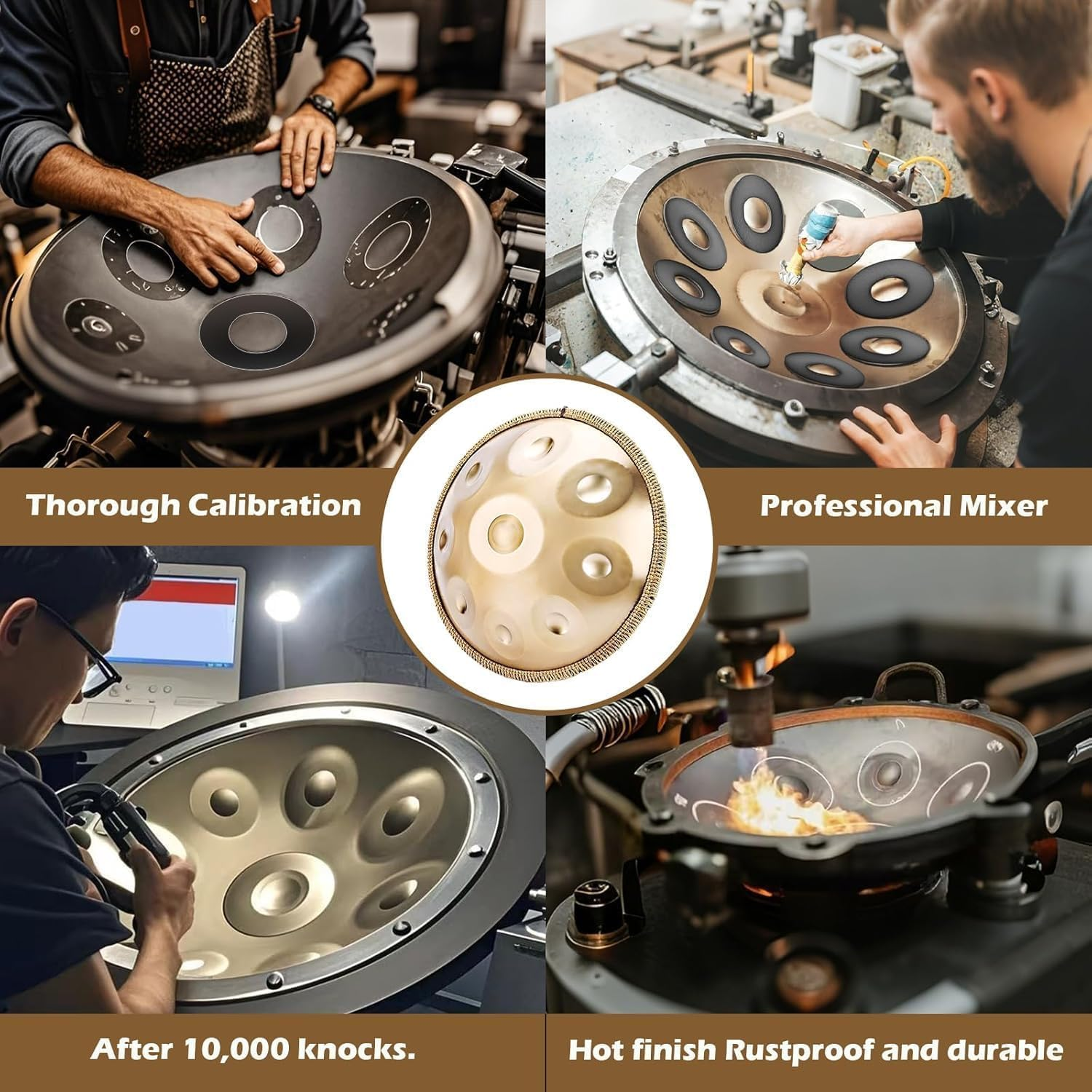 Handpan-Drum for Beginner, Steel Drums 9 T&ouml;ne 18 Zoll, Handdrum in G-Major, Hand Pan Mit Drum-Bag and Handpan Holder, Musical Instruments for Sound Healing, Meditation (Deep Gold)