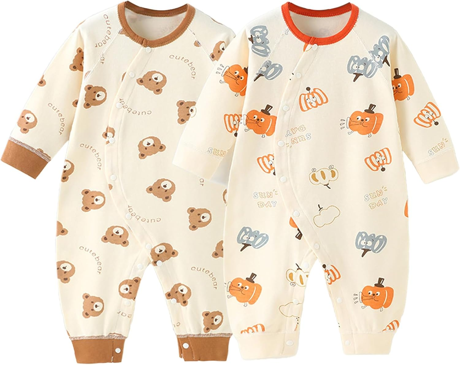 ZONEY Newborn Baby Boy Girl Organic Cotton Bodysuit Long Sleeve Jumpsuit 2-Pack Outfits Clothes,0-24Months