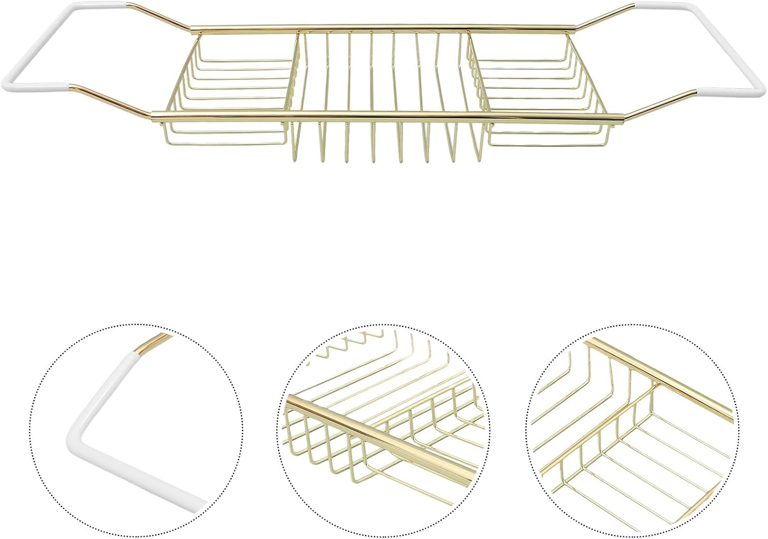 ROMISBABA Adjustable Stainless Steel Bathtub Tray Organizer with Non-Slip Extendable Storage Rack, Gold Bathroom Tub Side Shelf for Mobile Phone and Bath Accessories image number 4