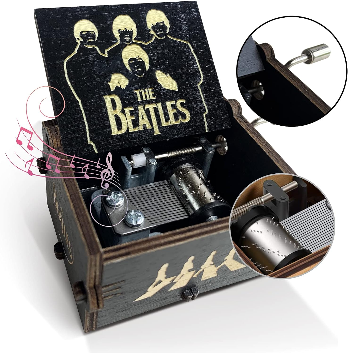 Veratwo the Beatles Gifts-Hand Crank Engraved Vintage Wooden Music Box,The Beatles Fans Favorite Collection Friends and Family Birthday/Christmas/Valentine'S Day image number 3