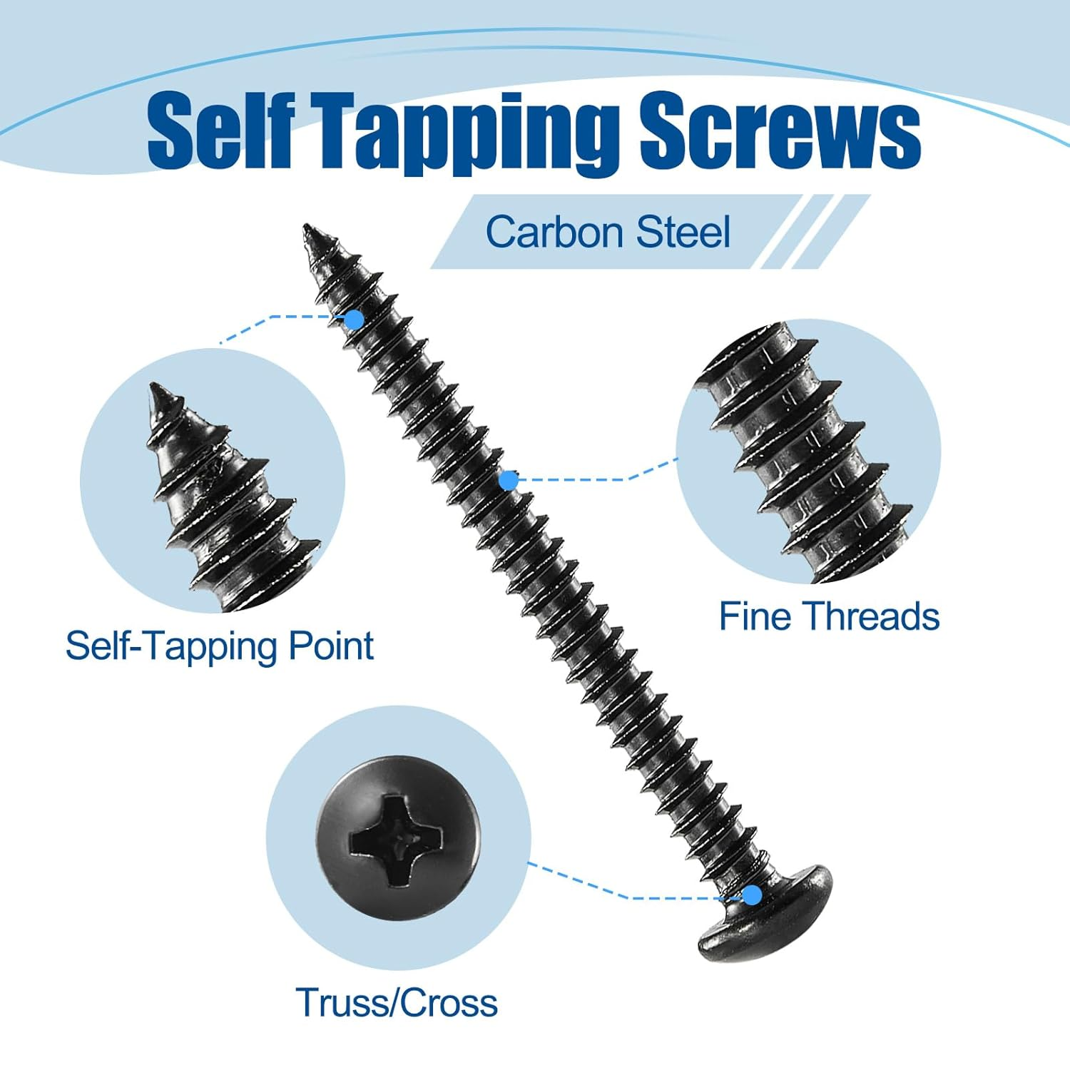 ANCHOREASE M4&times;40Mm Wood Screw 150Pcs, Black Carbon Steel Self Tapping Screws, Truss Head Phillips Fast Self Tapping Screws