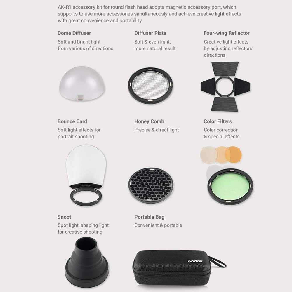 Godox AK-R1 Accessory Kit for Godox V100 V1 V1Pro Ad100Pro round Head Flash, for H200R round Flash Head Compatible with AD200 Pro II Ad200Pro AD200
