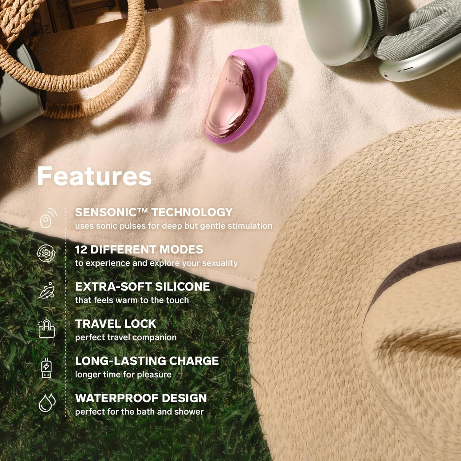 LELO SONA 2 Travel Size Female Vibrator, Mini Vibrator for Women with 12 Pleasure Settings and Sonic Wave Technology, Purple image number 6