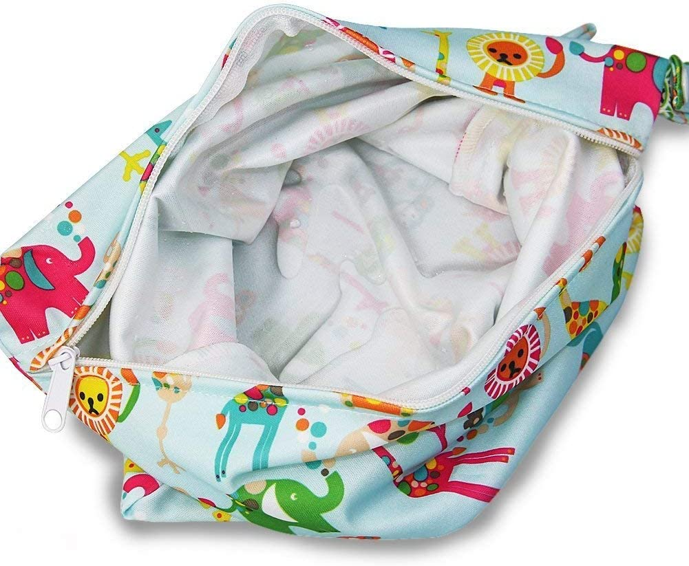Iziv Baby Waterproof Reusable Wet Dry Bag, Nappy Bag, Reusable Wet Suit Bag, Waterproof Washable Hanging Large Diaper Bag Organizer Pouch Double Zipper Printing Diaper Bag image number 1