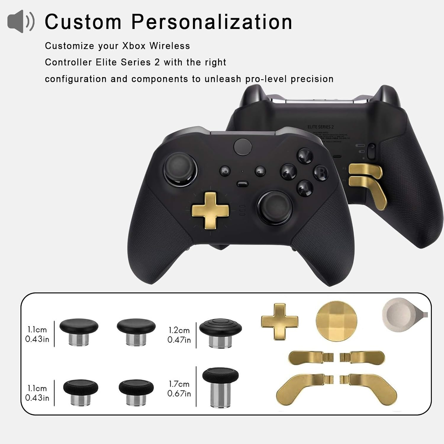 17 in 1 Accessories for Xbox Elite Controller Series 2 Metal Thumbsticks - Gaming Joystick Replacement Parts Kits for Xbox Elite Controller Series 2, Component Set with 2 D-Pads, 1 Unlock Tool (Gold) image number 1