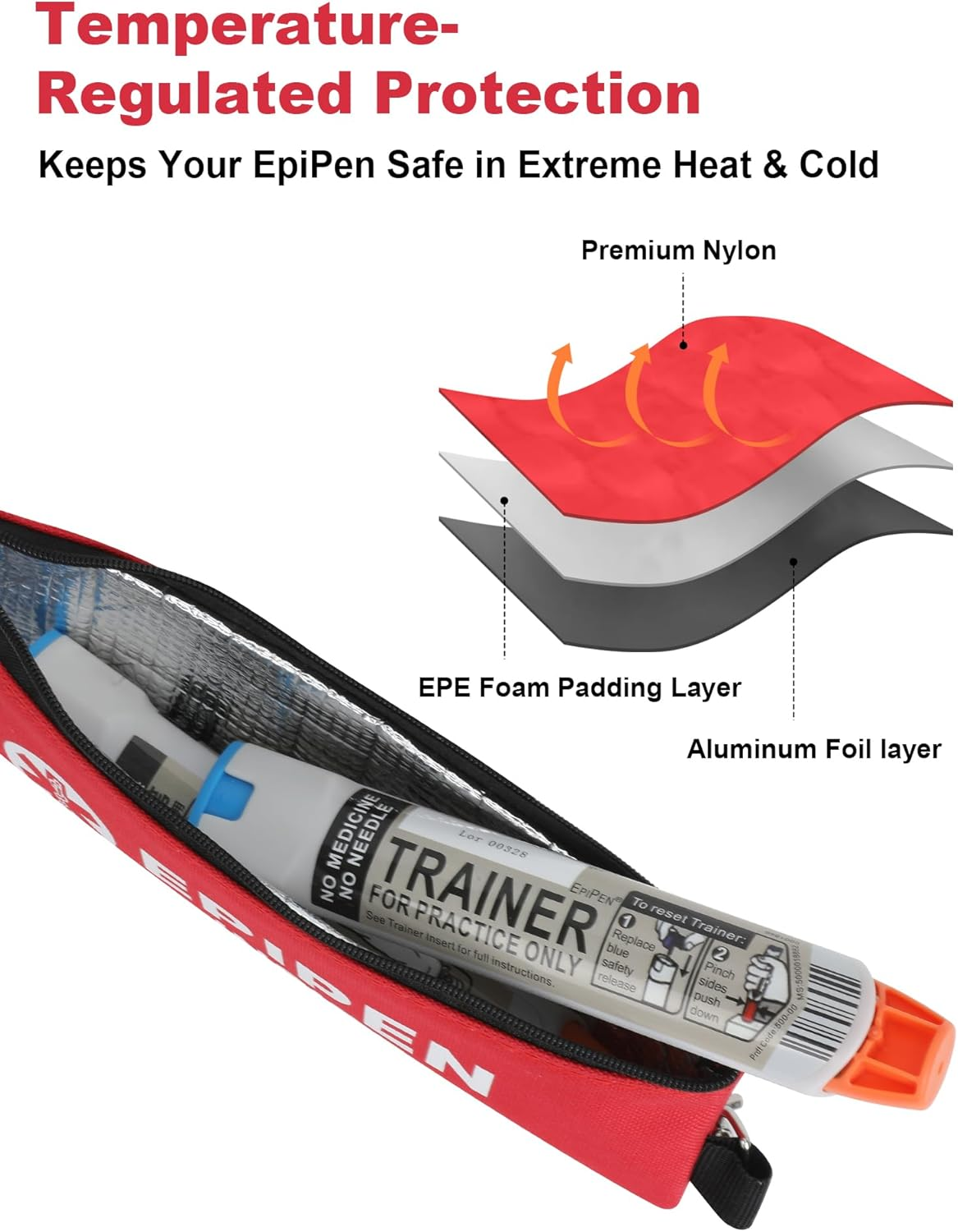 YOUSHARES 2Pack Epipen Carry Case for 2 Epipens Insulated, Portable Epipen Holder Bag with Carabiner, Waterproof Travel Epipen Case for Allergies, Asthma, Sports & Outdoor Emergencies(Red)