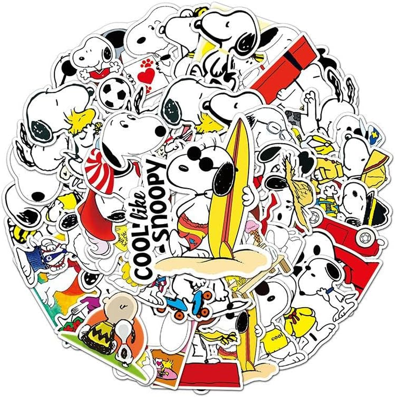 WOA Snoopy and Friends Vinyl Finish Die Cut Stickers Decals for Laptops Phones Phone Case Consoles Walls Luggage Case Books (50 Stickers), Multi, 3-7Cm