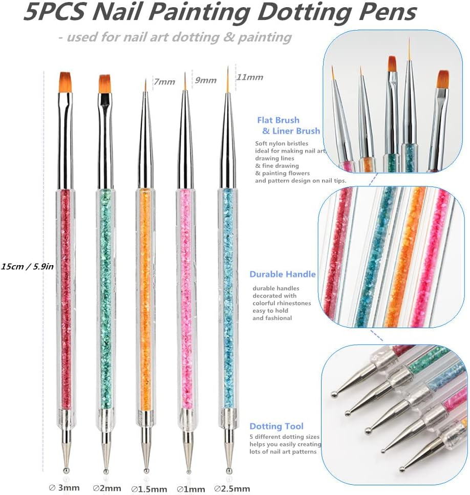 Resin Nail Art Palette with 5 Pcs Nail Art Painting Drawing Brushes, Nail Polish Mixing Palette Double-Ended Dotting Pen Nail Art Liner Brush Nail Drawing Brushes for Nail Art Design image number 2