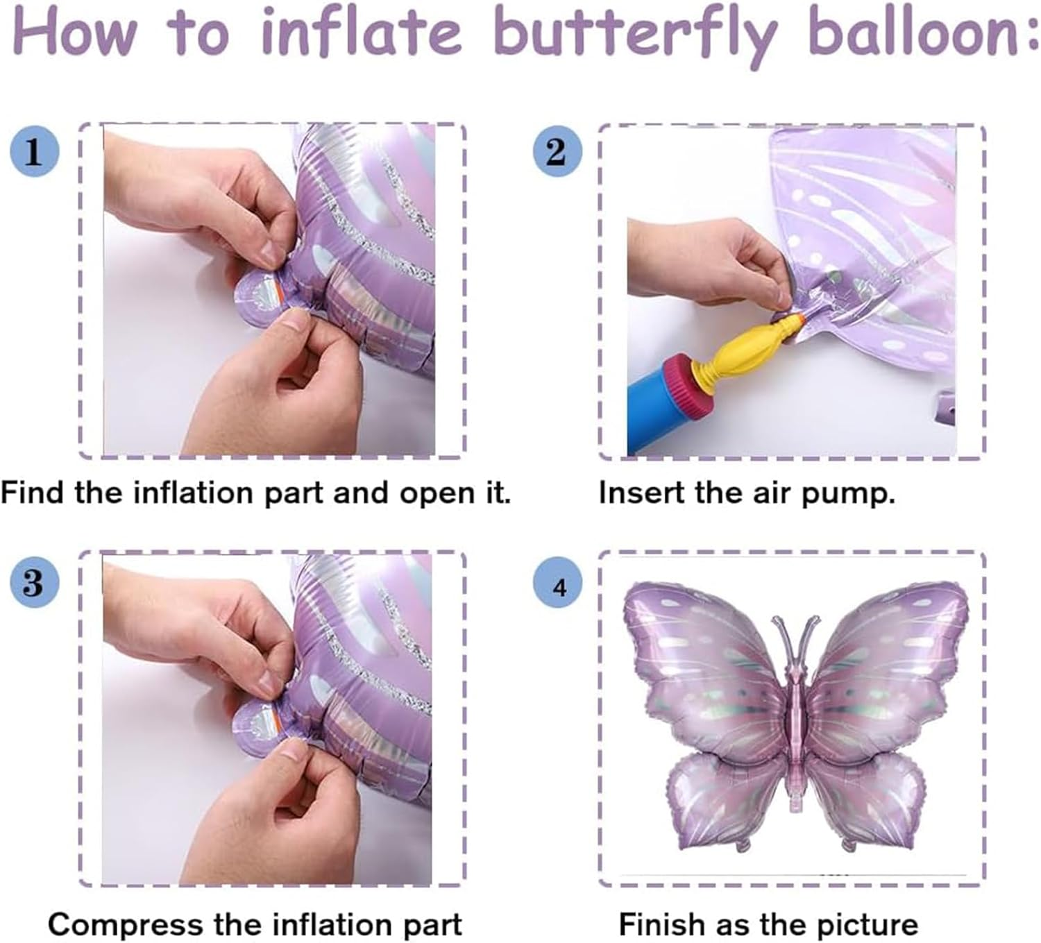 Purple Butterfly Balloons 6 Pcs Butterfly Foil Mylar Balloons for Butterfly Themed Party Wedding Birthday Party Baby Shower Decorations Supplies (100X66Cm) image number 1