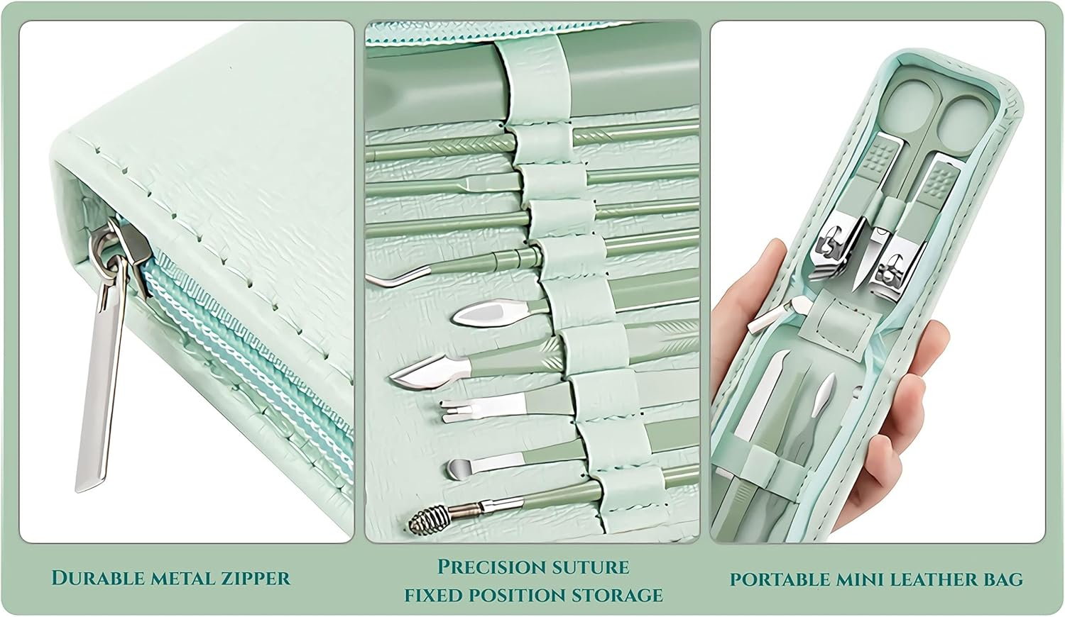 7-Piece Manicure Set, Stainless Steel Nail Care Kit with Case, Mint Green image number 5