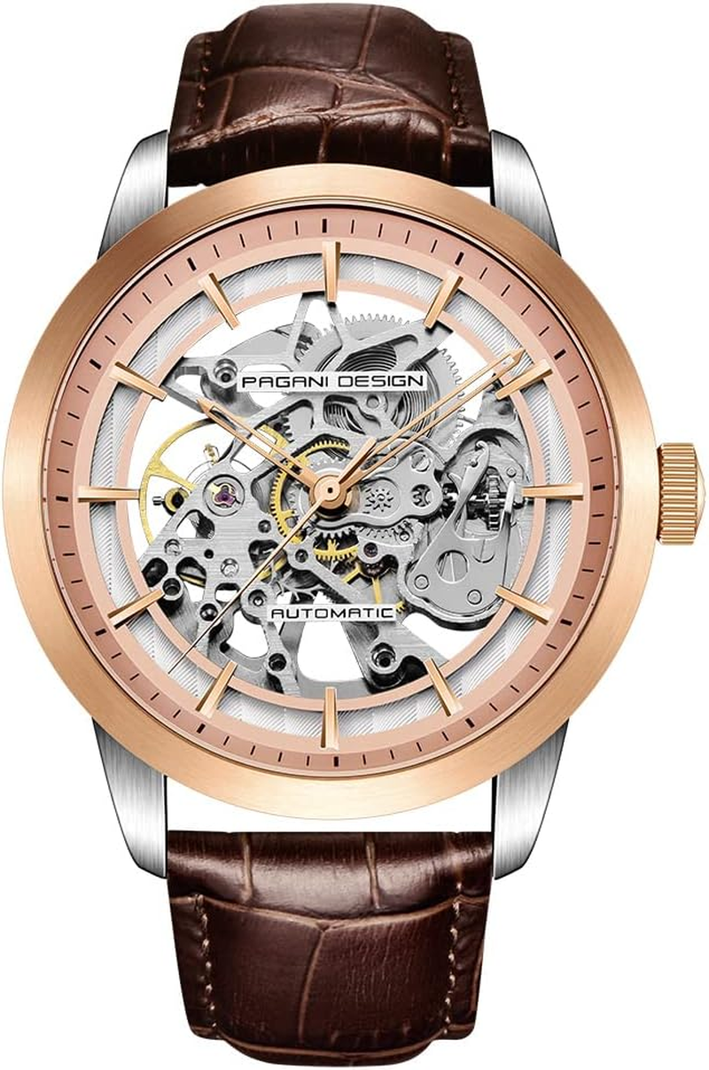 Pagani Design 2024 Men'S Automatic Skeleton, Automatic Stainless Steel Men'S Watch, Leather Strap, Pointer Series, Waterproof up to 100 Metres