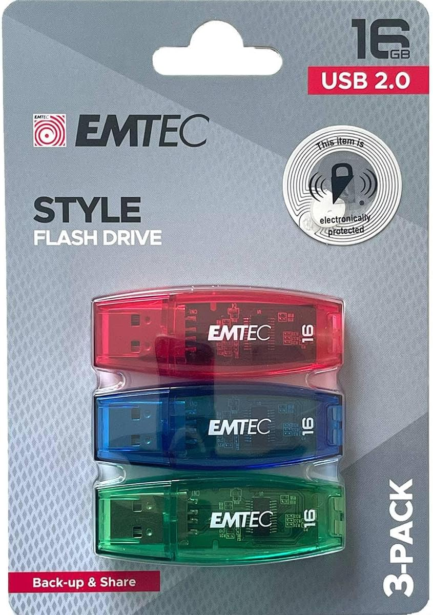 Emtec C410 16GB USB 2.0 Flash Drive Triple Pack