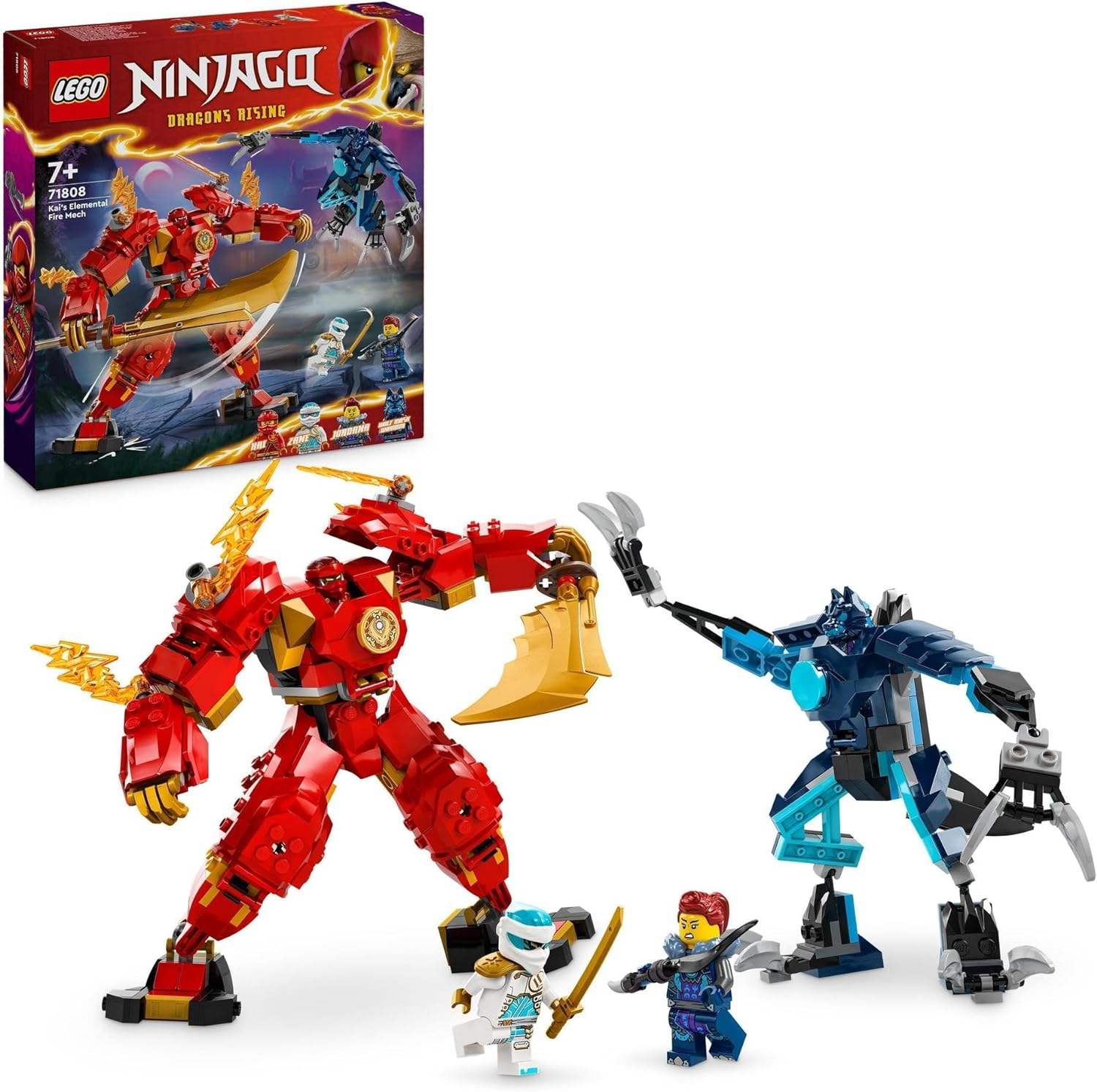 LEGO NINJAGO Kai&rsquo;S Elemental Fire Mech Toy for 7+ Year Old Boys & Girls, Action Figure Building Set from the Dragons Rising TV Show, Kids' Ninja Toys with Kai and Zane Character Minifigures 71808