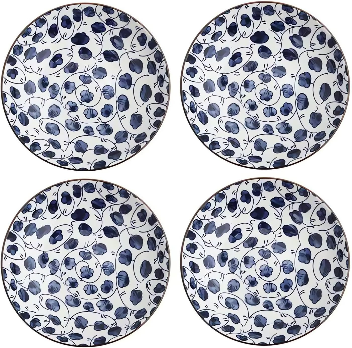 Set of 4 Ceramic Dinner Plates, 8 Inch Ceramic round Plates Kitchen and Home Gathering Ceramic Plate C10 (J Set of 4, 8 Inches)