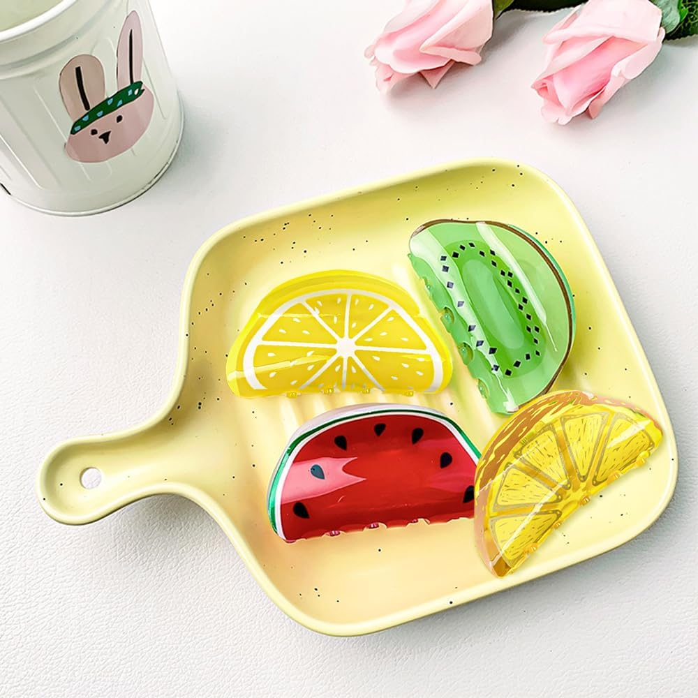 XFSRG Pack of 4 Women'S Creative Fruit Summer Hair Clips Lemon Non-Slip Hair Clips for Hawaiian Party and Everyday Wear (Multicoloured A) image number 4