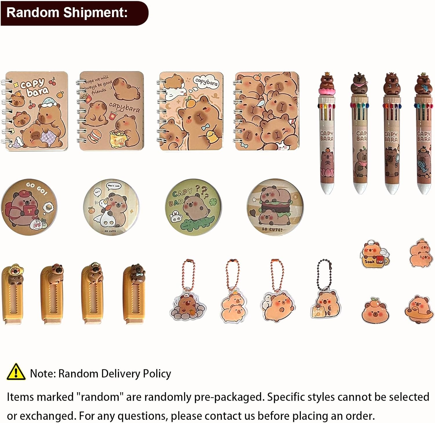 AIJOY Cute Capybara Pencil Case Stationery Set - 90&deg; Wide Mouth Large Capacity Pencil Case with 18 Supplies (Cute Pens, Capybara Plush & More) - Capybara Stationery Gift Set for School & Birthdays