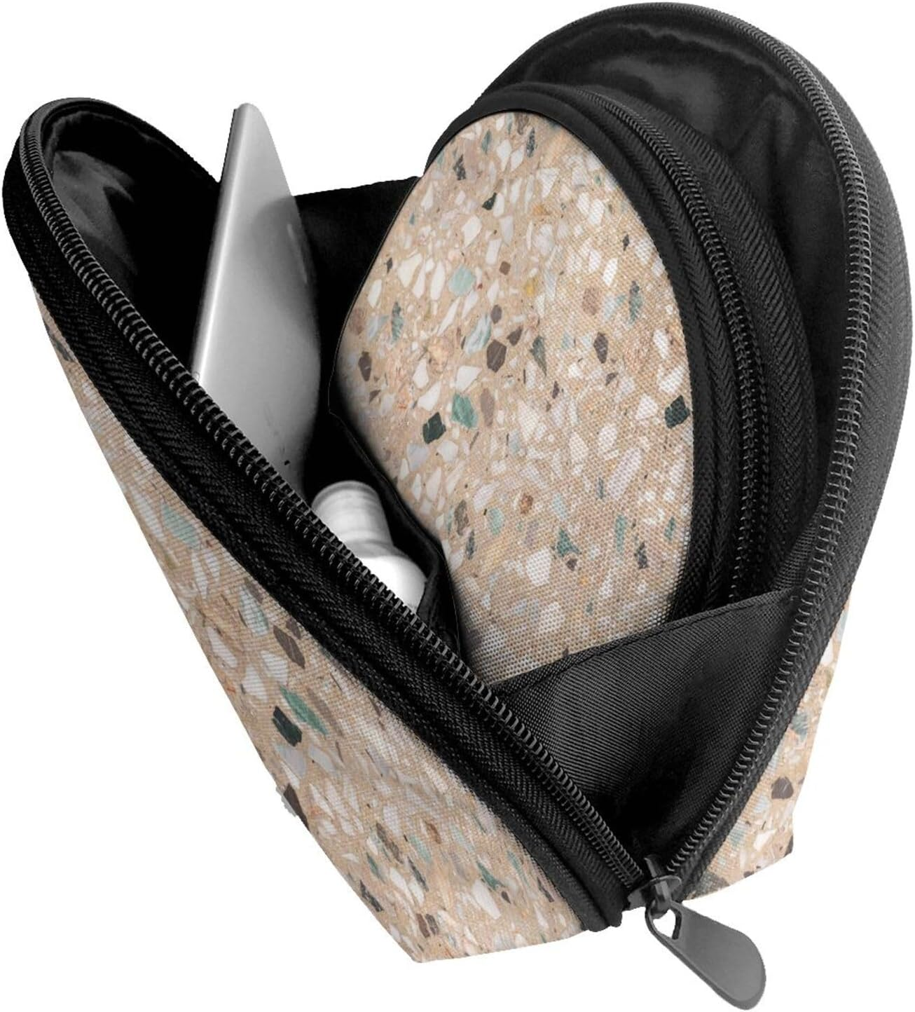 Cozimangoe Coin Pouch Makeup Bags Set, 2 Piece Shell Shape Cosmetic Bag with Pockets for Daily Travel Handbag Lipstick Keys Toiletry, Personalized Terrazzo Natural Stone image number 6