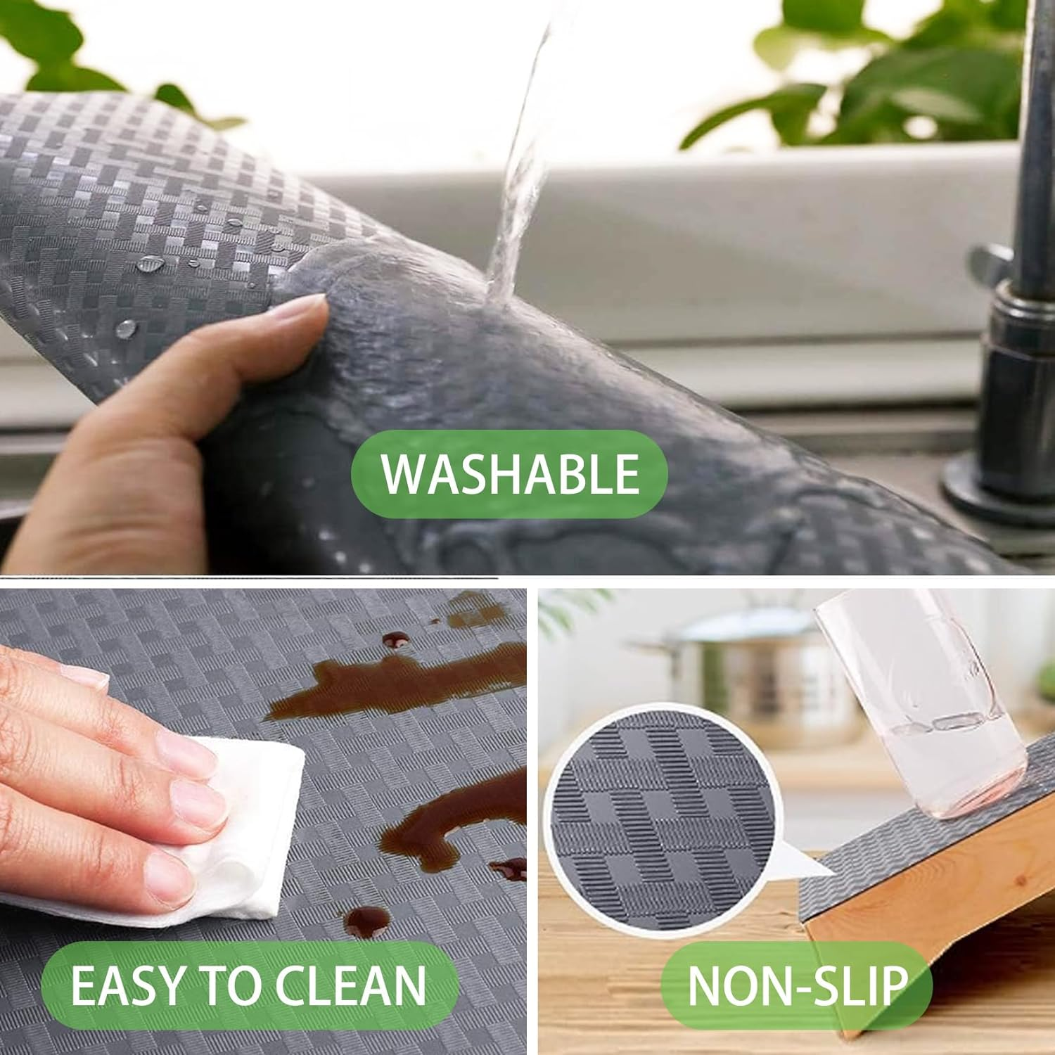 Shelf Liner Drawer Liners Kitchen Refrigerator Mats for Pantry Cabinet Liner Washable Fridge EVA Liner Woven Pattern Grey 30Cm X 600Cm