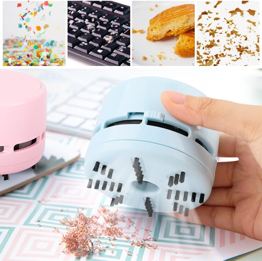 Fineinno Desktop Vacuum Cleaner, Mini Table Cleaner,Table Crumb Sweeper,Perfect for Crumbs, Dust, Pet Hairs, Battery Operated (Blue) - Green image number 3