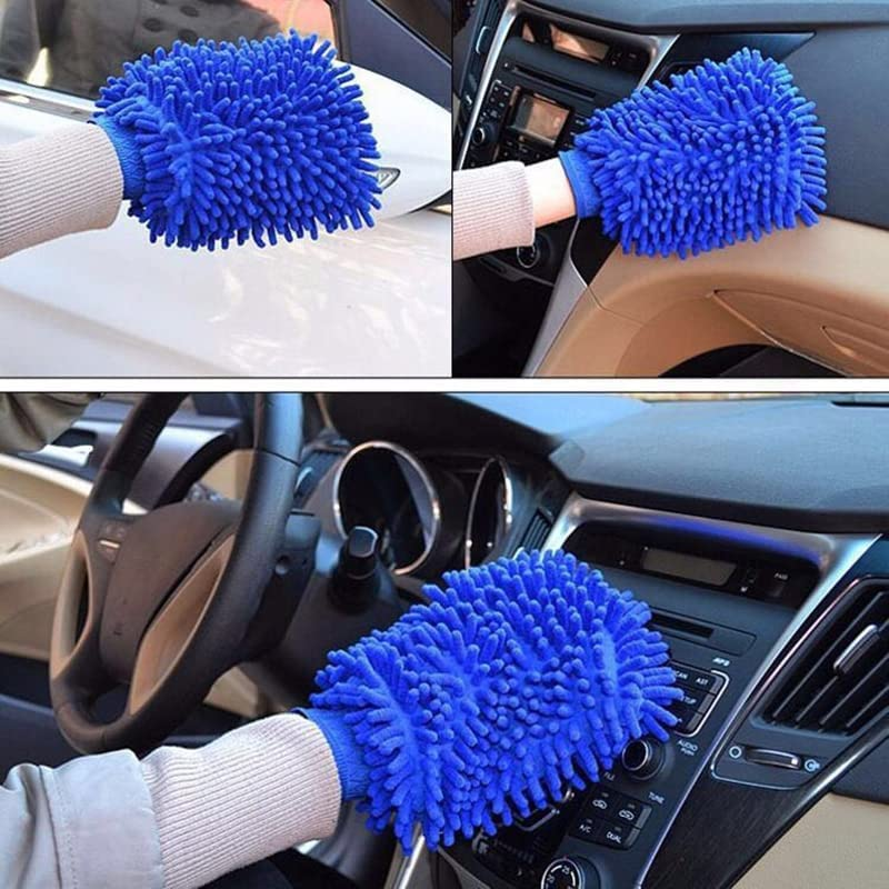 2 Pack Premium Car Wash Glove Microfibre | Scratch-Free Car Wash Mitt | Double Sided Glove for Car Cleaning Microfiber Car Wash Mitt, Blue & Yellow (Random Color) image number 5