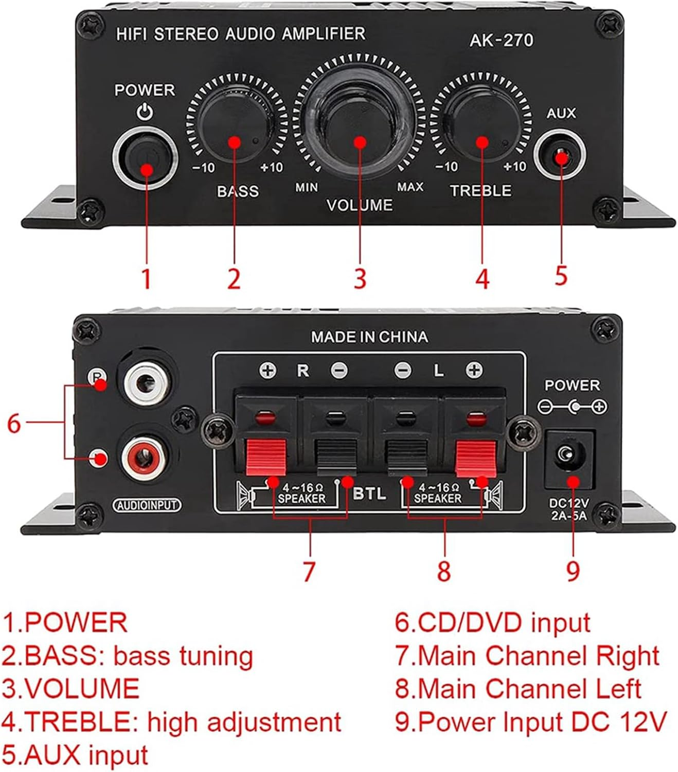 Mellisso 2X Power Amplifier Audio Karaoke Home Theater Amplifier 2 Channel Class D Amplifier USB/SD AUX Input