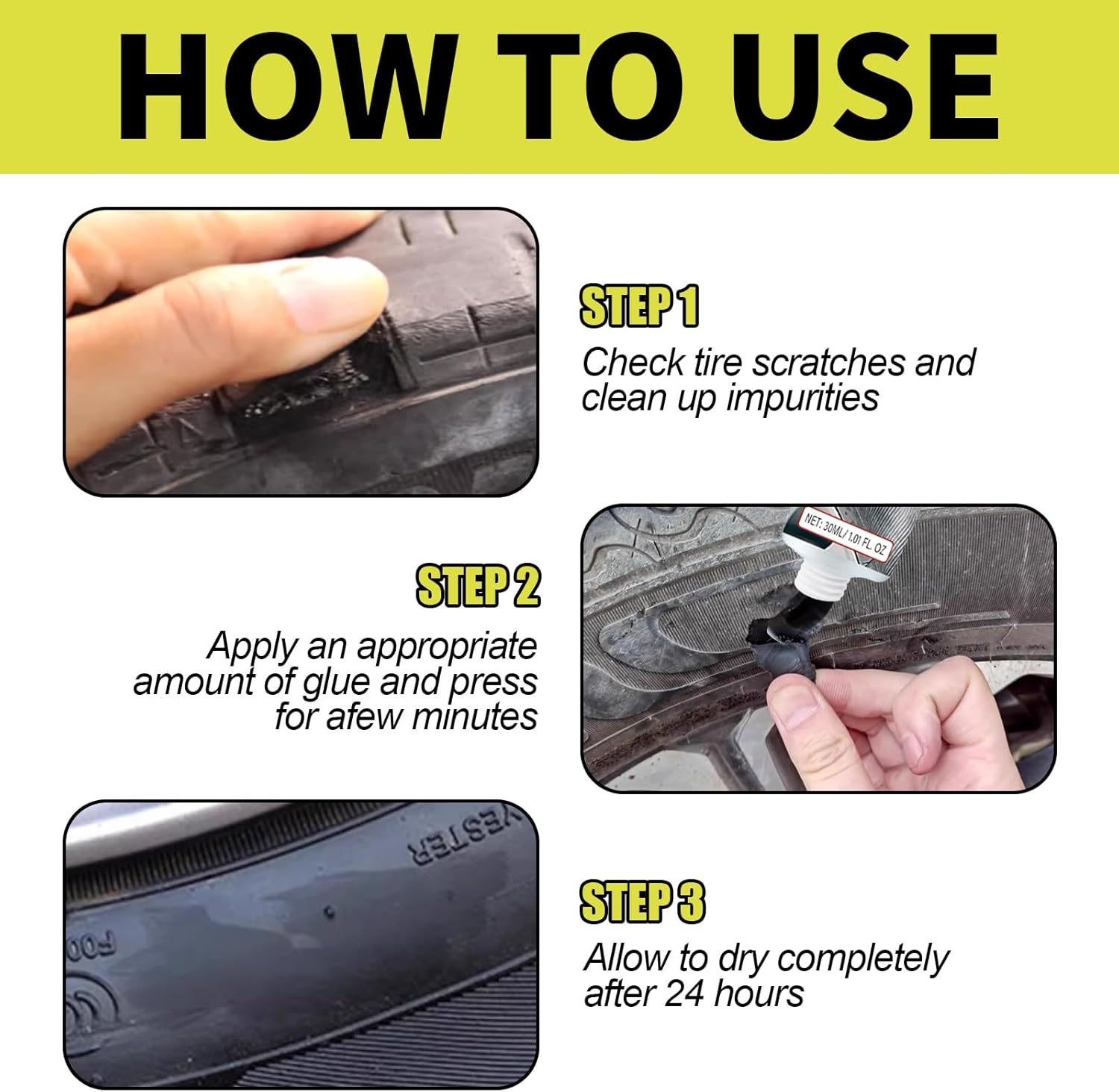 Black Tire Glue, Tire Repair Glue, Rubber Cement Tire Repair, Suitable for Repairing Tires of Cars, Motorcycles, and Bicycles(1 Oz) image number 2