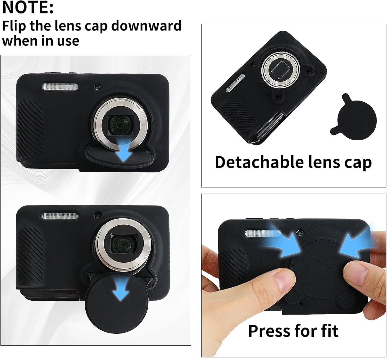 Rieibi Silicone Case for Kodak PIXPRO FZ55 Case, Accessories for Kodak PIXPRO FZ55 Camera Case with 2 Pcs Screen Protectors, Detachable Lens Cover for PIXPRO FZ55 Camera，Black - Black image number 5