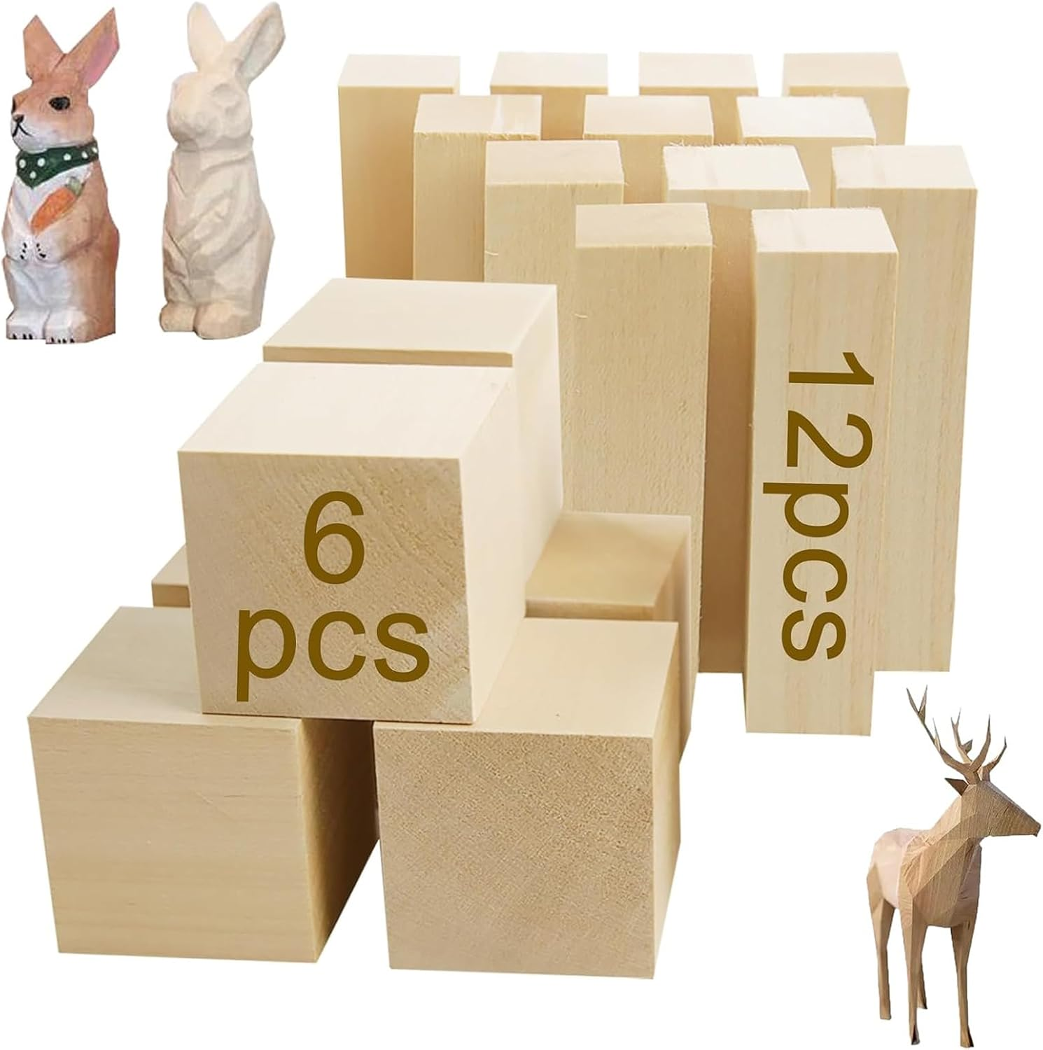 18 Pcs Basswood Carving Kit,Basswood Carving Whittling Blocks for Beginners,Carving Wood for Whittling Wood image number 3