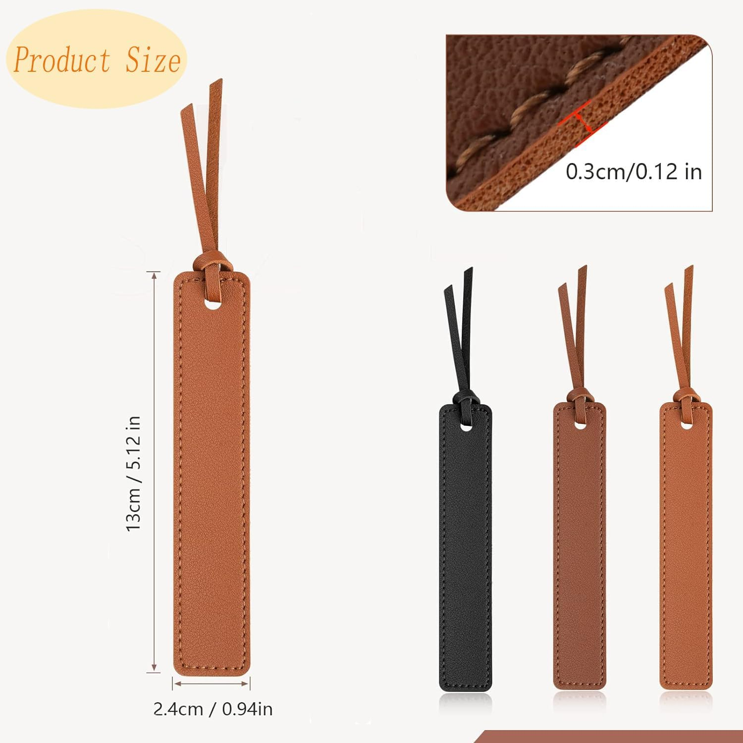 Hysgscwd 6 Pcs Leather Bookmarks with Leather Rope, Colorful Book Mark, Classic Style Handmade Stitched Custom Bookmarks, Page Markers Reading Gifts for Men Women Readers Book Lovers Reading Supplies image number 2