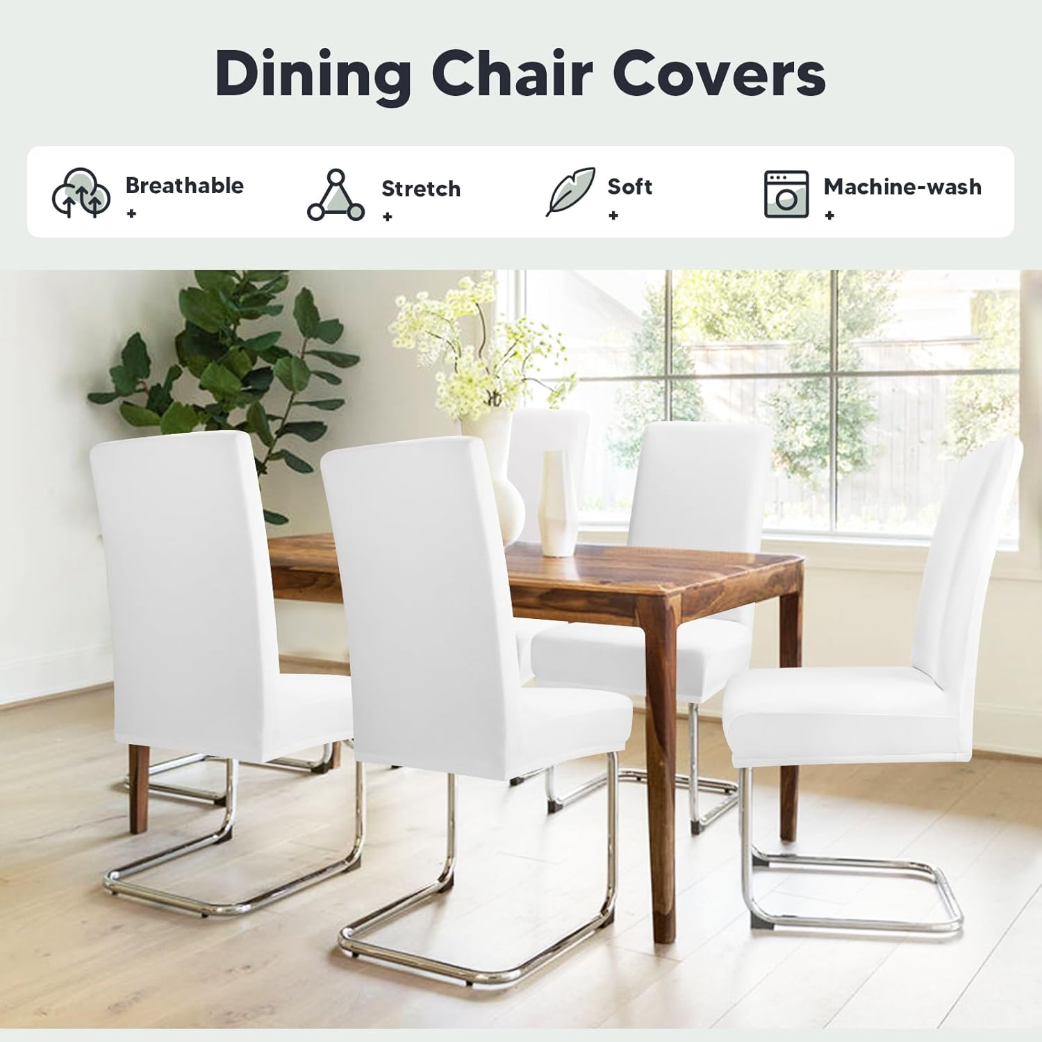 Chair Covers for Dining Room Set of 2 Stretch Dining Chair Covers Parsons Chair Slipcover Removable Dining Room Chair Covers Chair Protector Cover for Home Kitchen Hotel (2PCS, White)-X image number 5