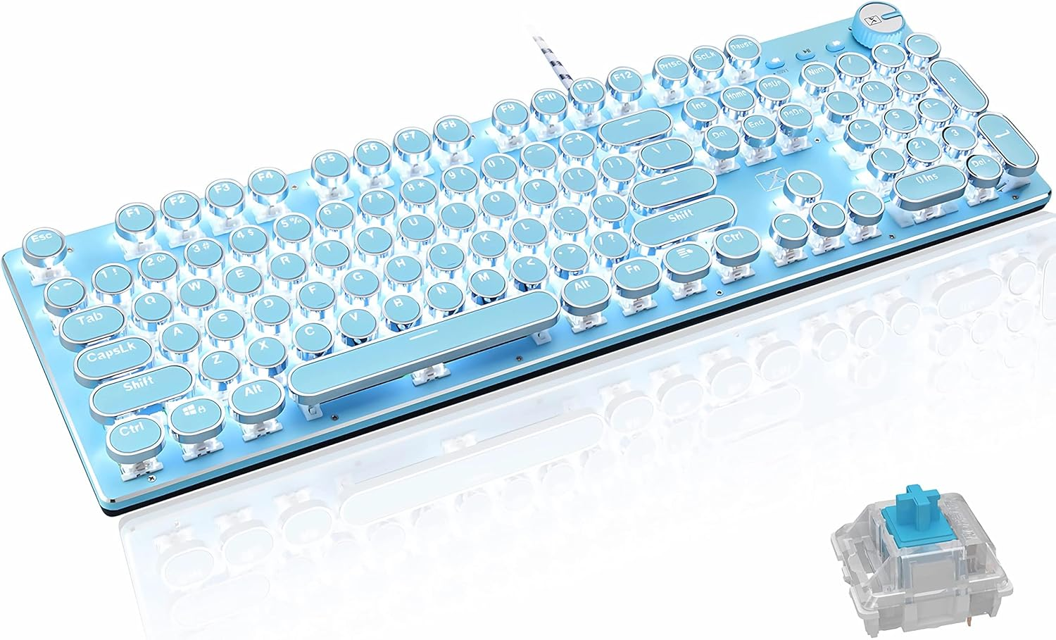 Basaltech Mechanical Gaming Keyboard and Mouse Combo, Retro Steampunk Vintage Typewriter-Style Keyboard with LED Backlit, 104-Key Anti-Ghosting Blue Switch Wired USB Metal Panel round Keycaps, Blue