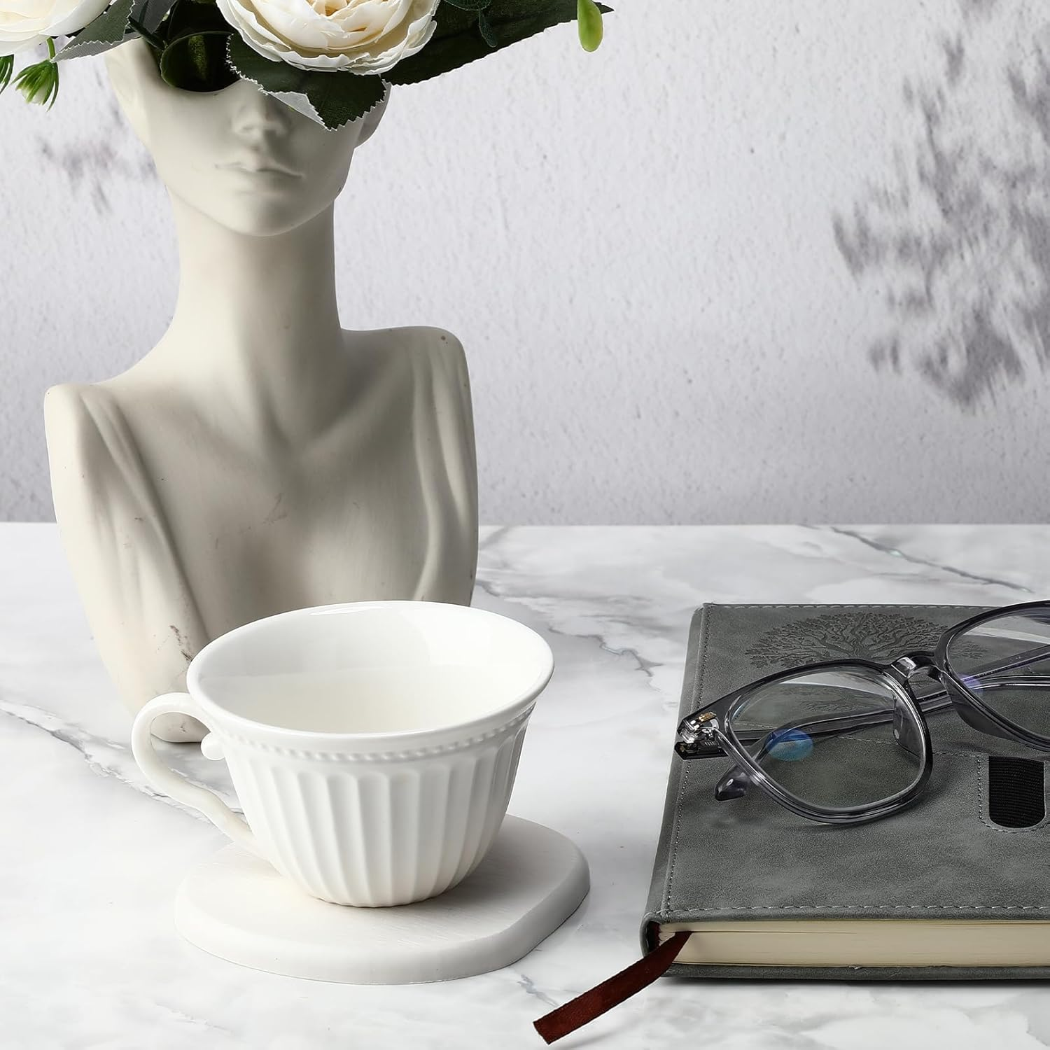 Diatomaceous Earth Coasters Set of 8，Cool Absorbent Quick-Dry Drink Coasters for Desks, Cute Modern Stone Design with Stylish White Aesthetic (8, White) image number 4