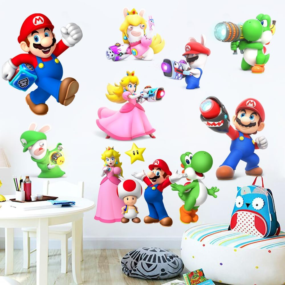 Mario Brothers Wall Decals Children Cartoon Bedroom Background Decoration PVC Wall Decor for Boys Room Living Room (Size 23.7 X 17.7 Inch) image number 3