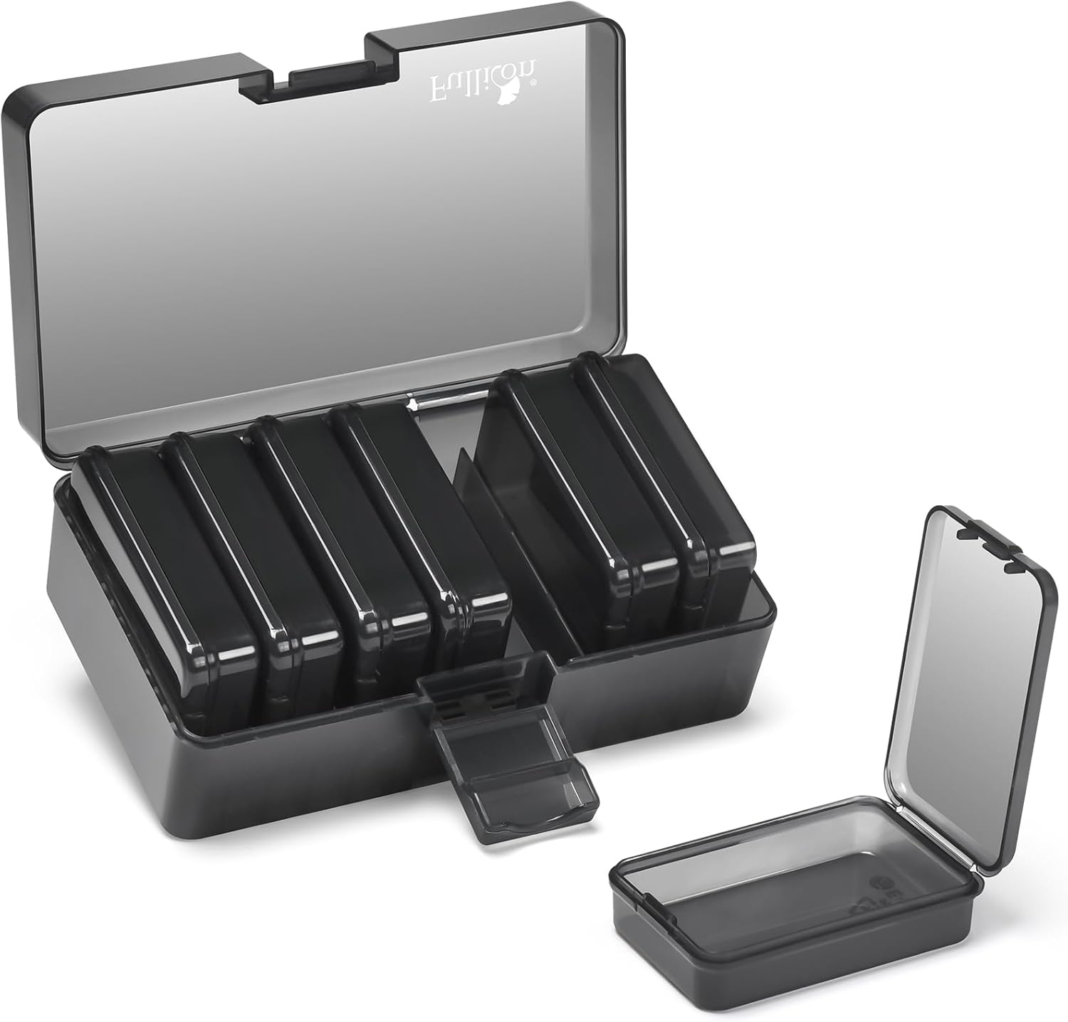 Fullicon Small Pill Case for Purse, Travel Medicine Pill Organizer, Weekly 7 Day Daily Pill Box, Pocket Pharmacy Pill Container Dispenser Holder with Labels (Black Rainbow)