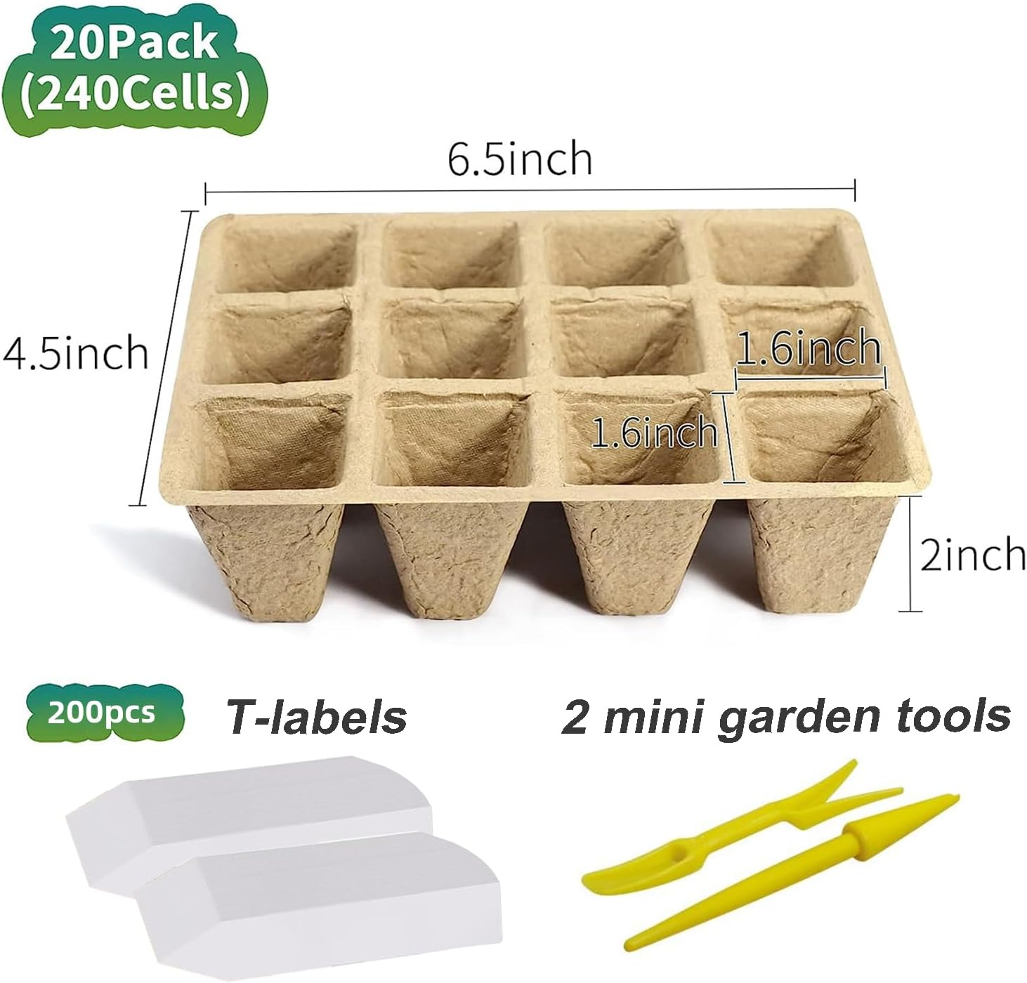 Doubleggs 360 Cells Seed Starter Tray, 30 Packs Biodegradable Peat Pots for Seedlings, Organic Germination Plant Starter Kit with 200 Labels and 2 Transplant Tools image number 2