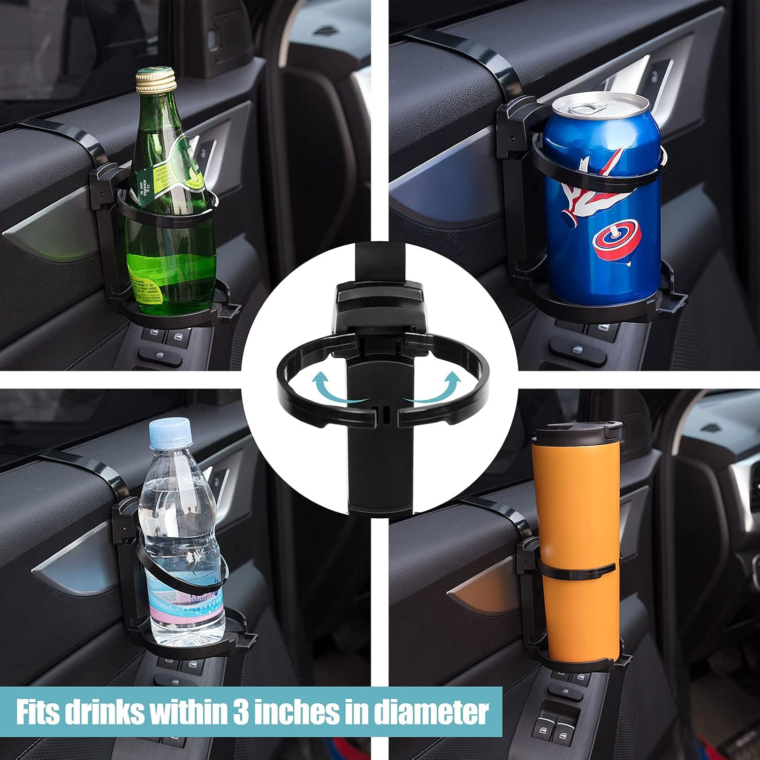 Car Cup Holder, Vehicle Door Cup Holder, Adjustable Folding Drink Holder for Truck Interior, Soda Cans, Water Bottles, Coffee image number 4